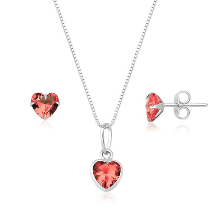 Conjunto Colar e Brinco Vermelho em Prata 925