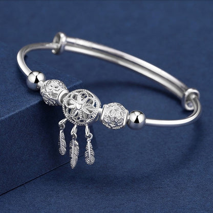 bracelete donna you feminino prata 925 com penas
