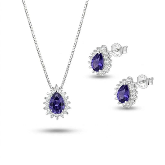 conjunto sofisticado prata 925 feminino azul