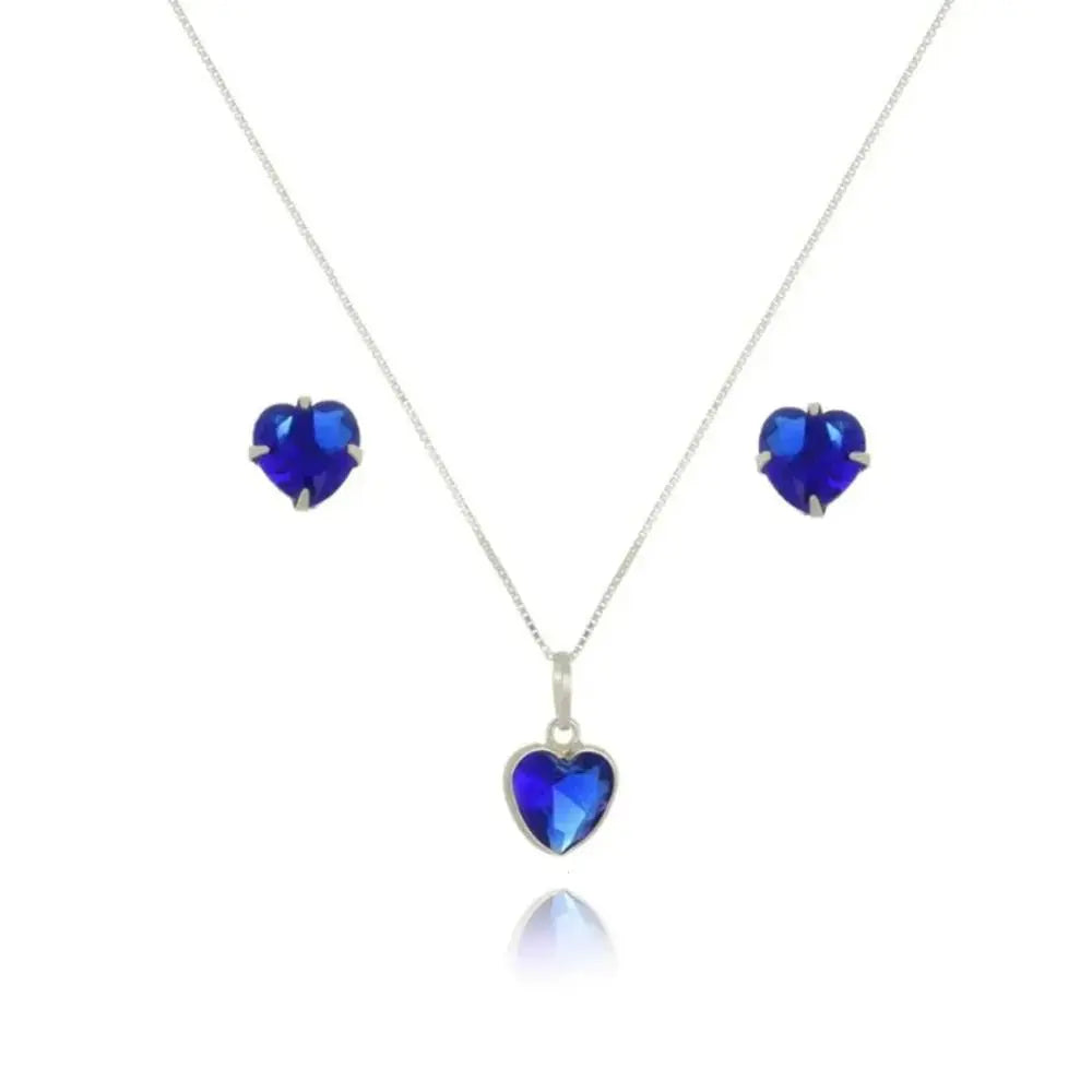 conjunto colar e brinco azul prata 925 feminino