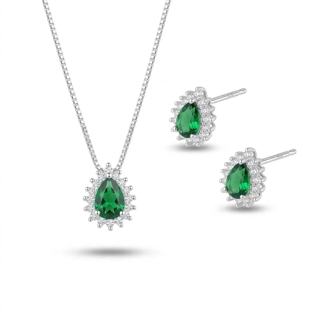conjunto sofisticado prata 925 feminino verde