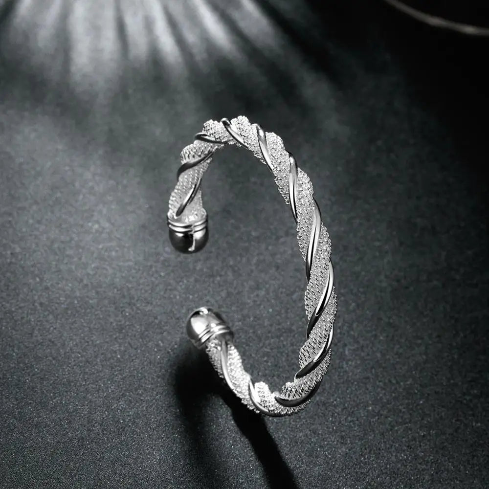 donna you bracelete torcido prata 925 feminino ajustável 