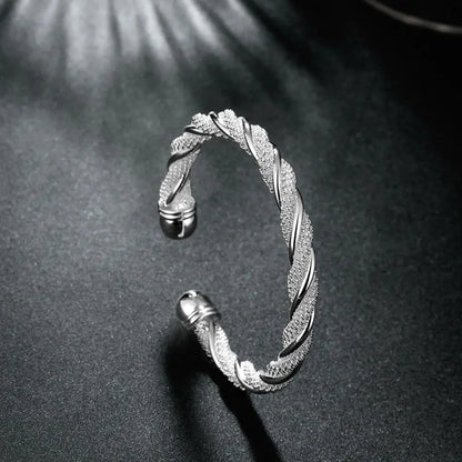 donna you bracelete torcido prata 925 feminino ajustável 