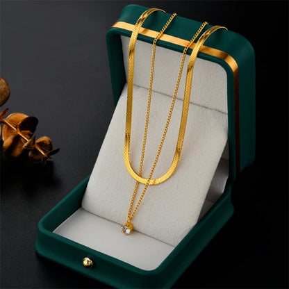 donna you colar 2 em 1 com pedra zircônia banhado a ouro