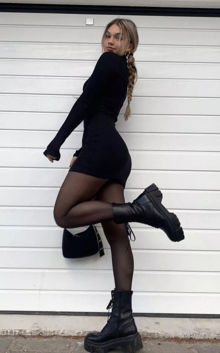 vestido de manga longa preto, curto com frete grátis 