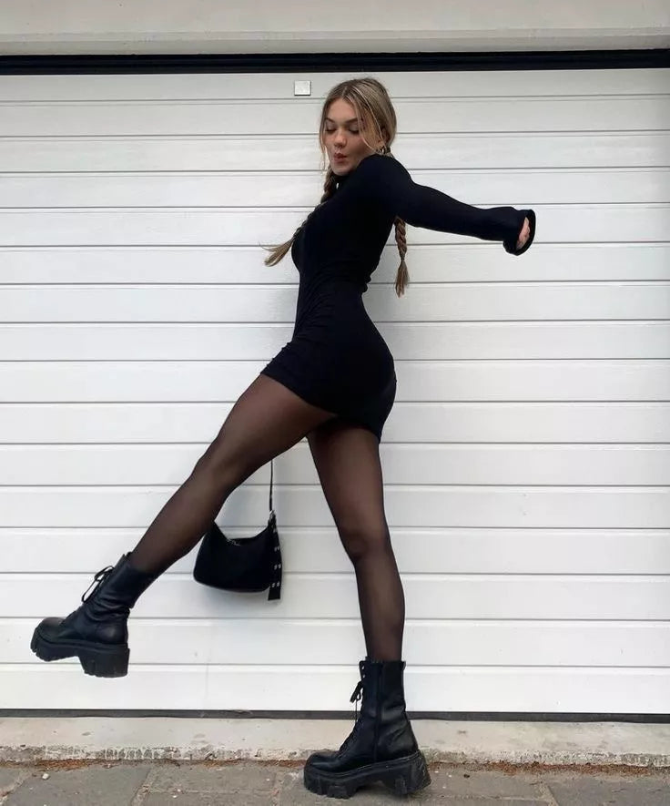 vestido de manga longa preto, curto com frete grátis 