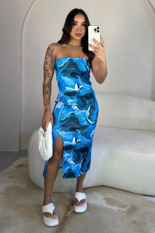 vestido midi, azul