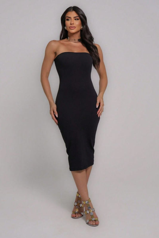 vestido tubinho canelado preto, modelagem perfeita 