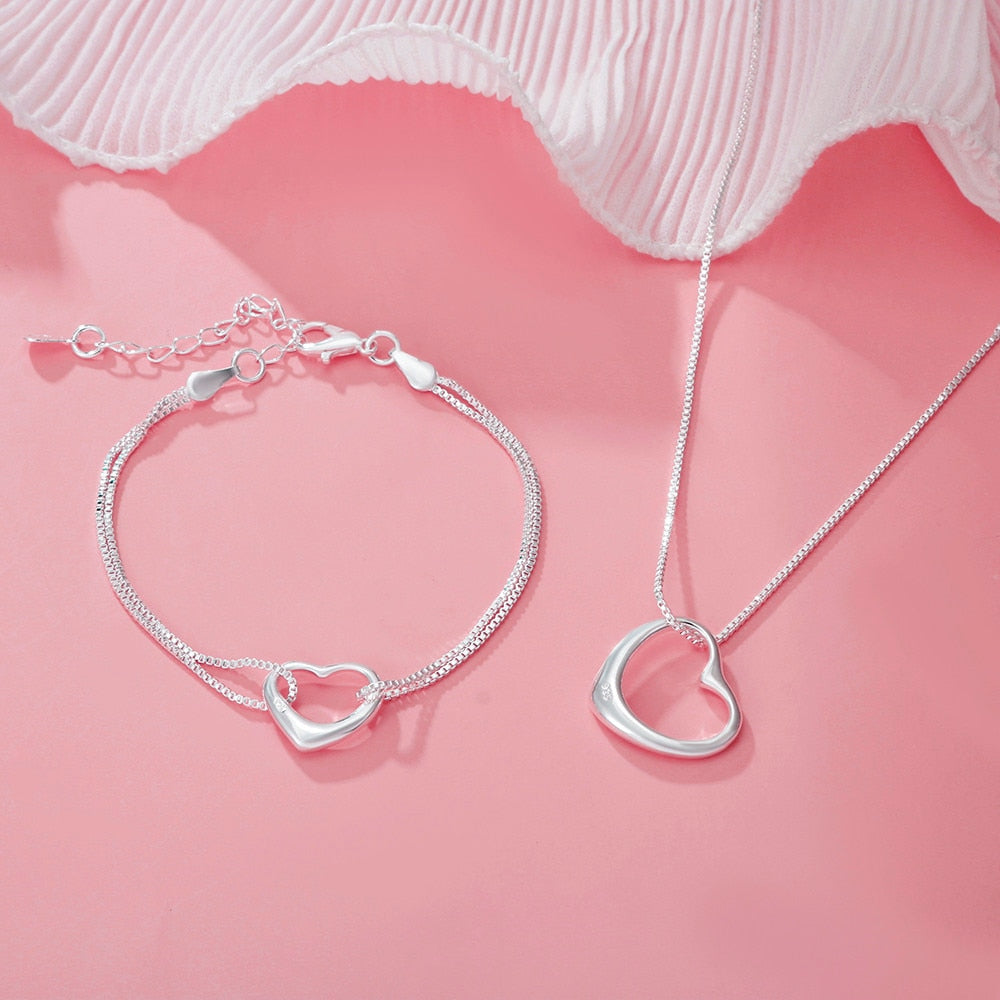 Pulseira e Colar de Coração em Prata 925 – Conjunto Romântico Donna You