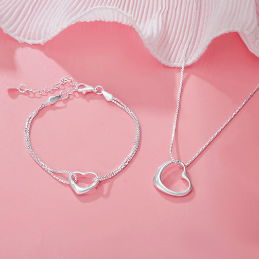 Pulseira e Colar de Coração em Prata 925 – Conjunto Romântico Donna You